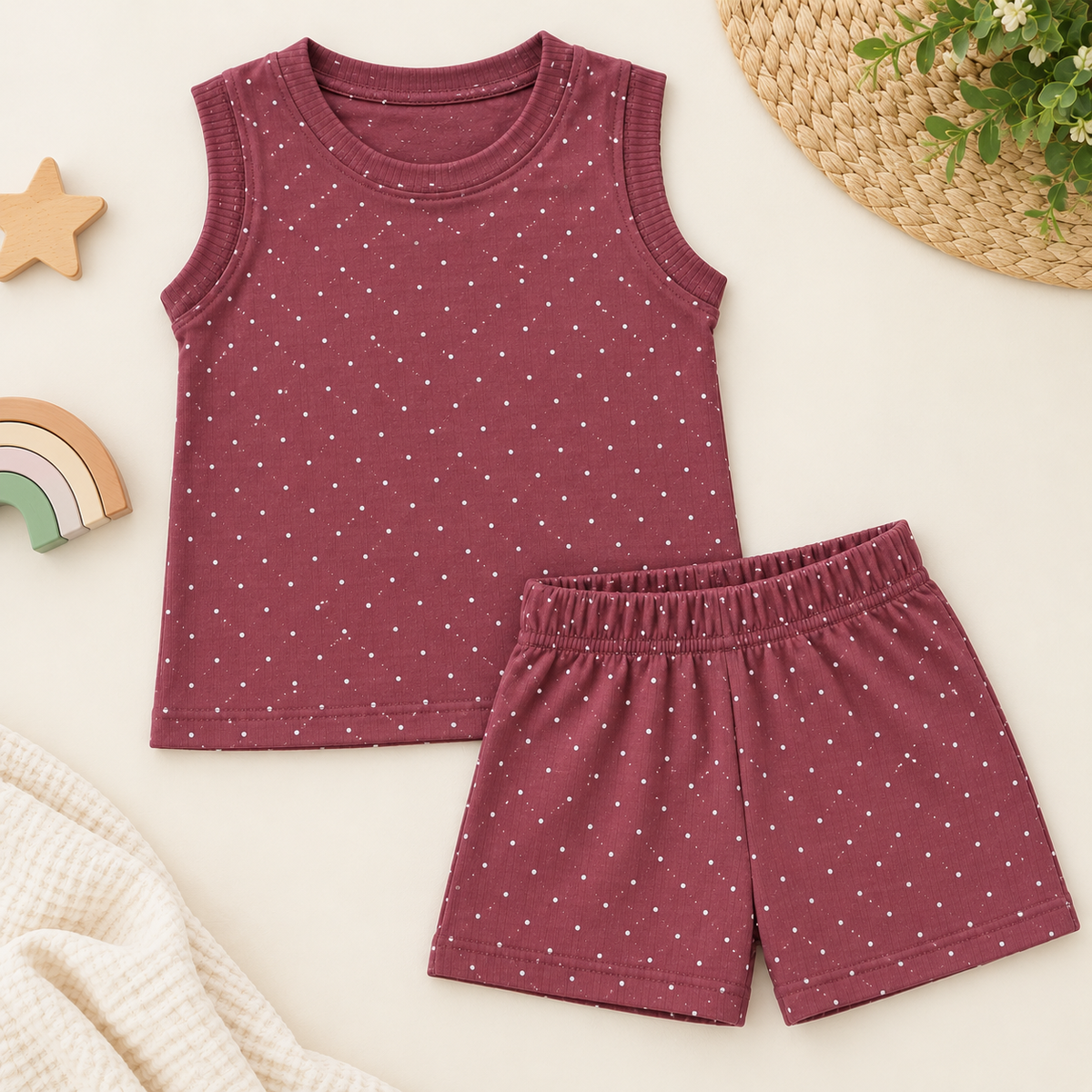 Mauve Dotted Sleeveless Co-ord Set