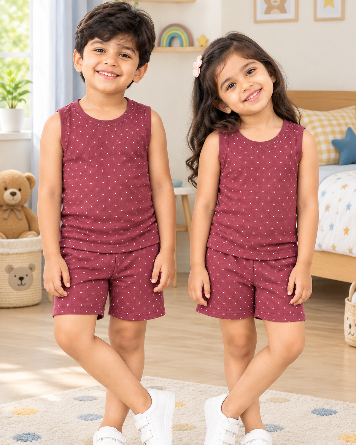 Mauve Dotted Sleeveless Co-ord Set